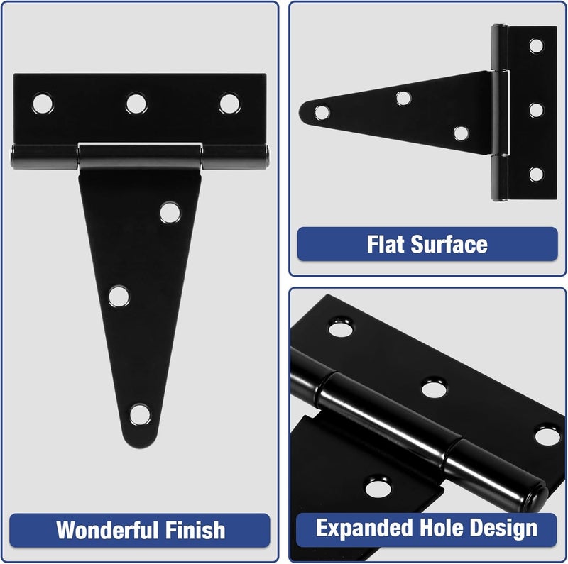 TDCHINGES 4" Heavy Duty T Strap Tee Hinge 6 Pack Barn Farm Fence Gate Door Hinges for Shed Doors Outdoor Kitchen Wood Cabinet Interior or Exterior Window Bar Shop Matte Blake Door Hinge Hardware Kit - Image 3